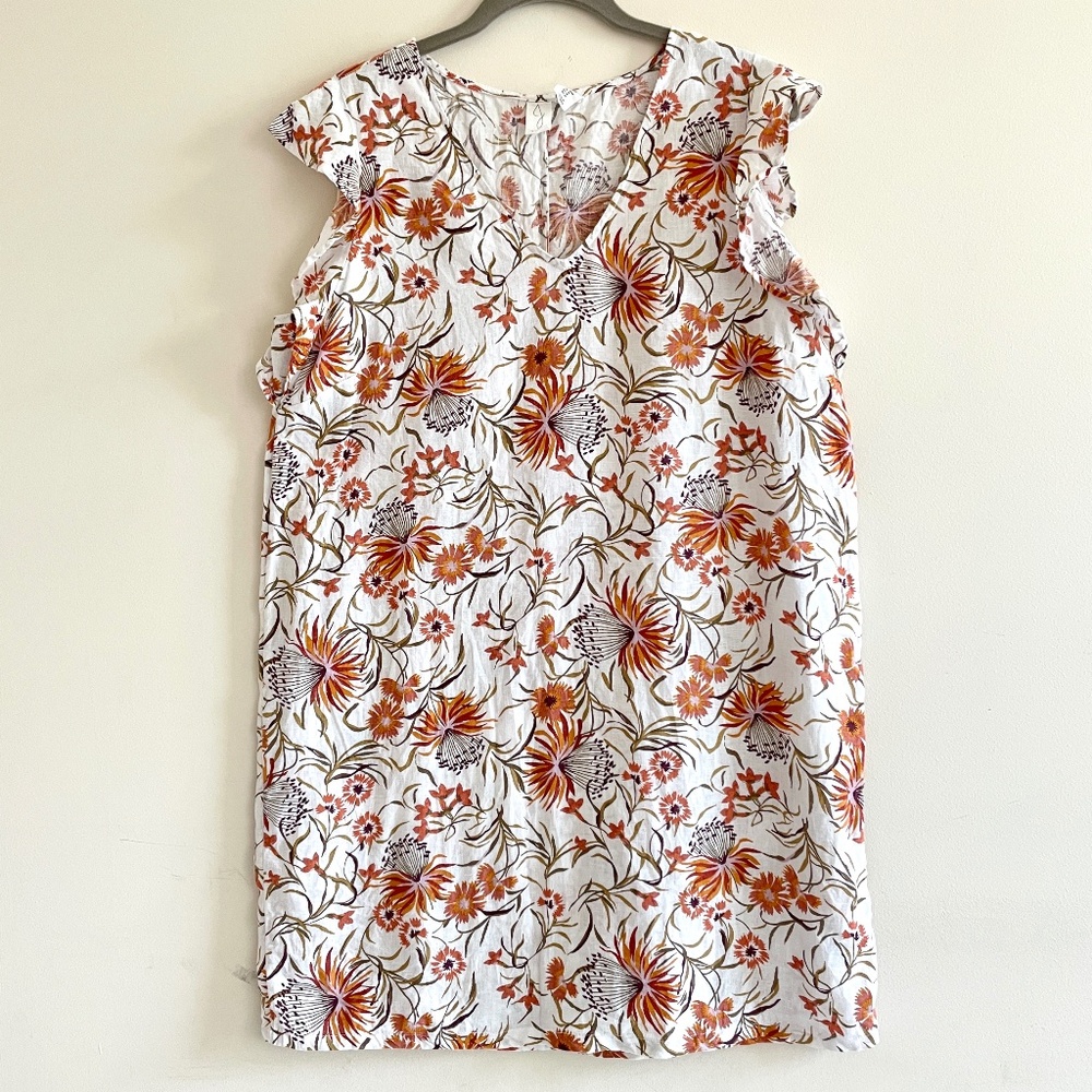 Joie Floral Linen Ruffle Beach Shift Mini Medium Dress Boho Vacation Cottagecore